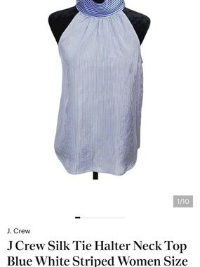 J. Crew Blue and White Striped Silk Halter Tie Top